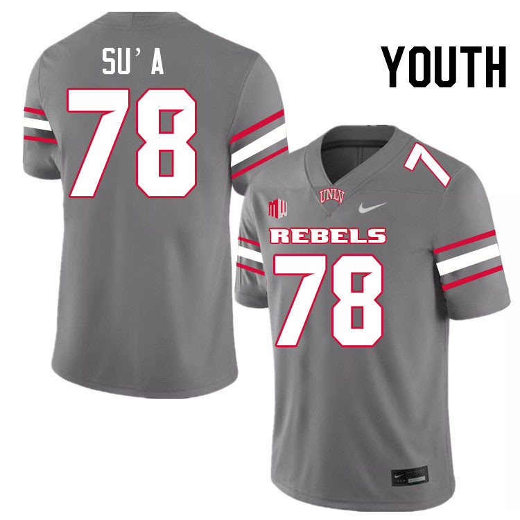 Youth #78 Mathyus Su'a UNLV Rebels College Football Jerseys Stitched-Grey